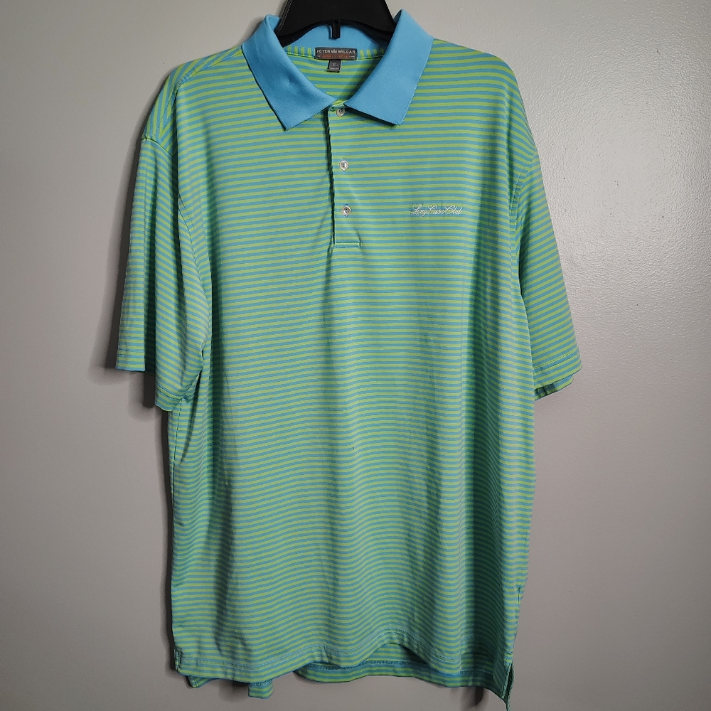 PETER MILLAR Neon Green And BlueSummer Comfort Stripe Golf Polo Men's XL